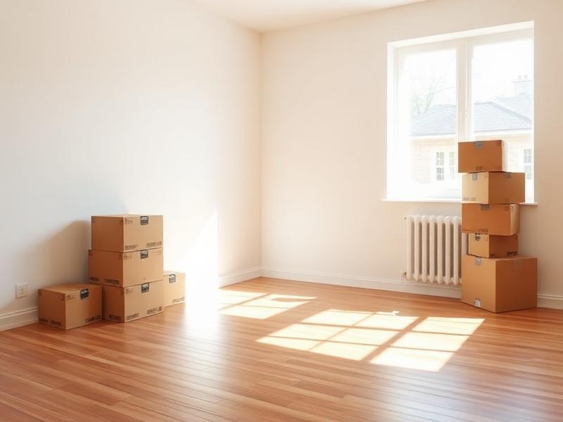 Empty apartment room with moving boxes after cleaning